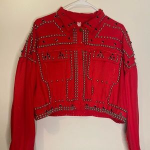 Red Akira Studded Denim Jacket